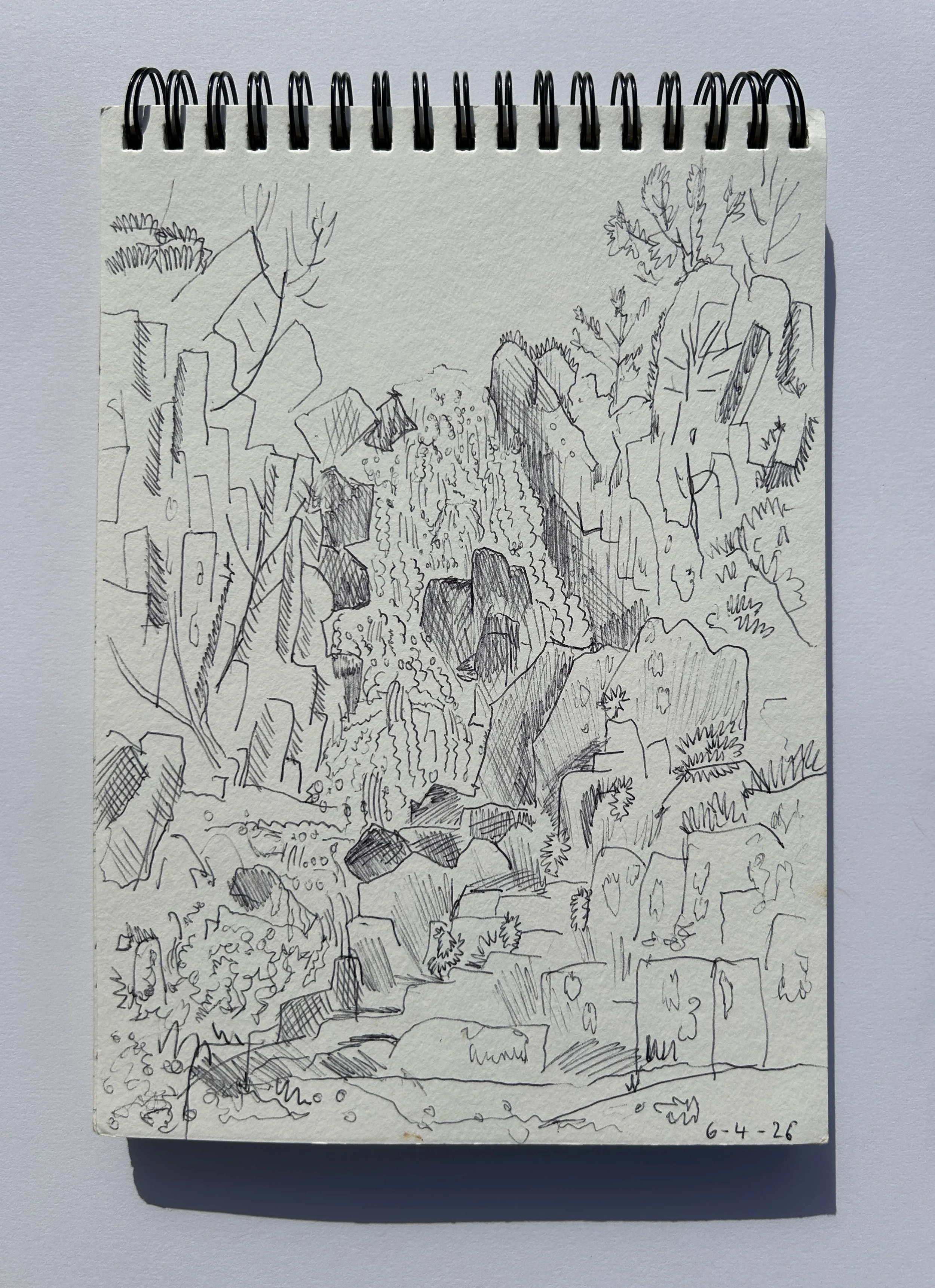 Biro sketch of waterfall in Ogwen Valley, Wales, 2026