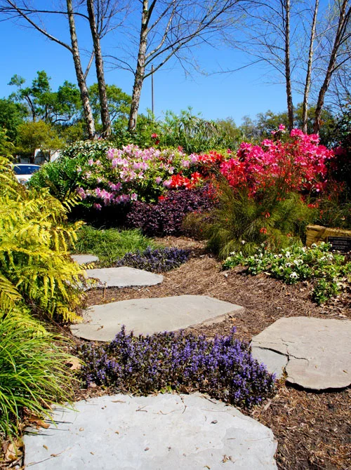 Left: This private garden boasts an array of color and offers a tranquil setting for meditation and prayer.