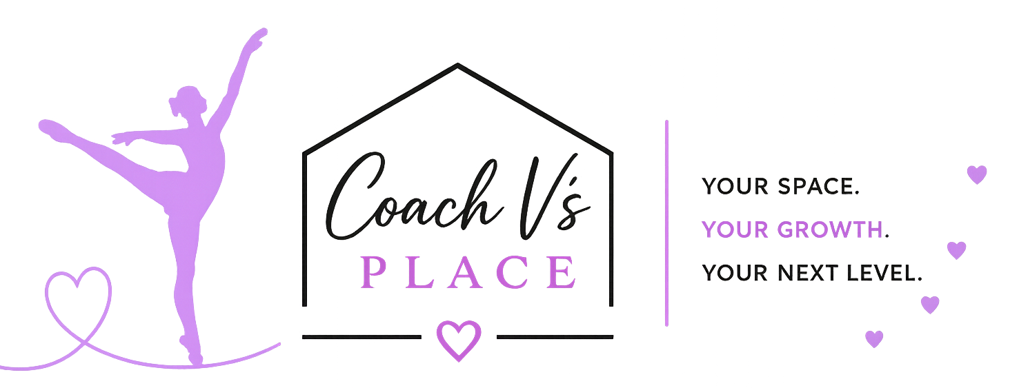 Coach V's Place logo with dancer silhouette and tagline. Private dance lessons and personalized dance coaching in Farmington, Minnesota.