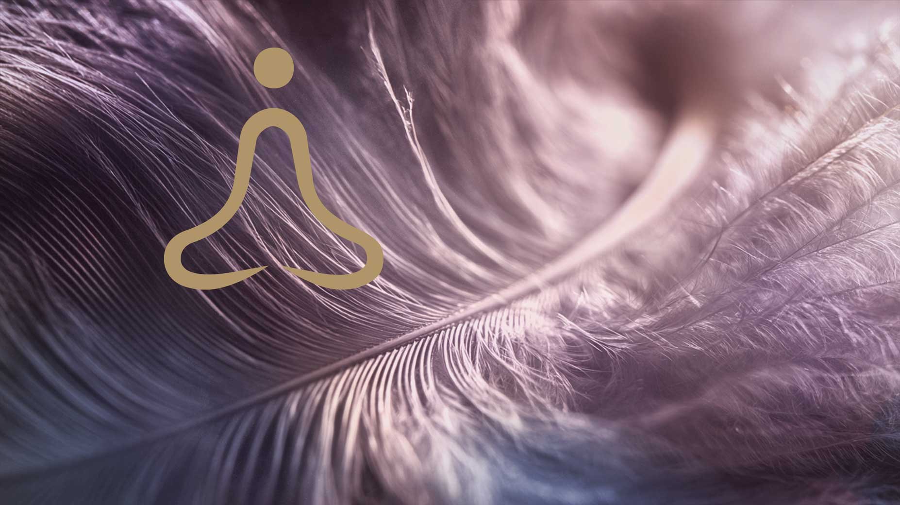 Meditation Kurs Shivarati – goldenes Symbol auf violettem Feder-Makro, innere Ruhe und Atemarbeit Yoga Mülheim