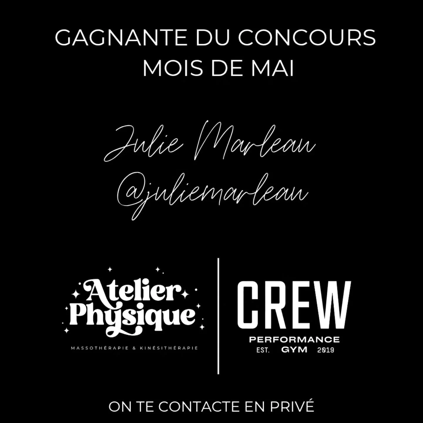 F&eacute;licitations @juliemarleau on te contact en priv&eacute;!