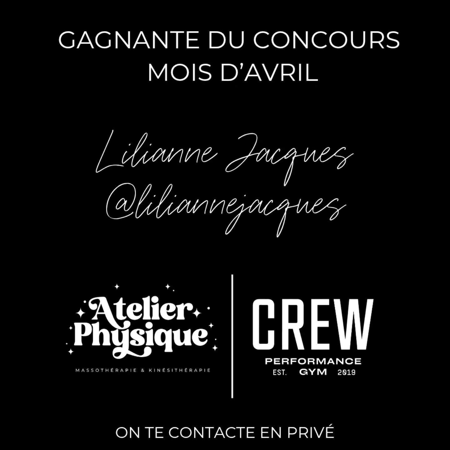 F&eacute;licitation &agrave; @liliannejacques qui se m&eacute;rite un massage de 90 minutes!