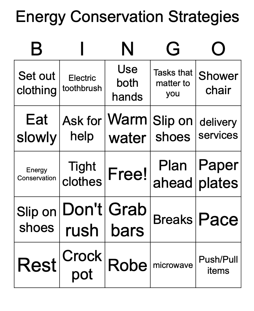 Energy Conservation BINGO