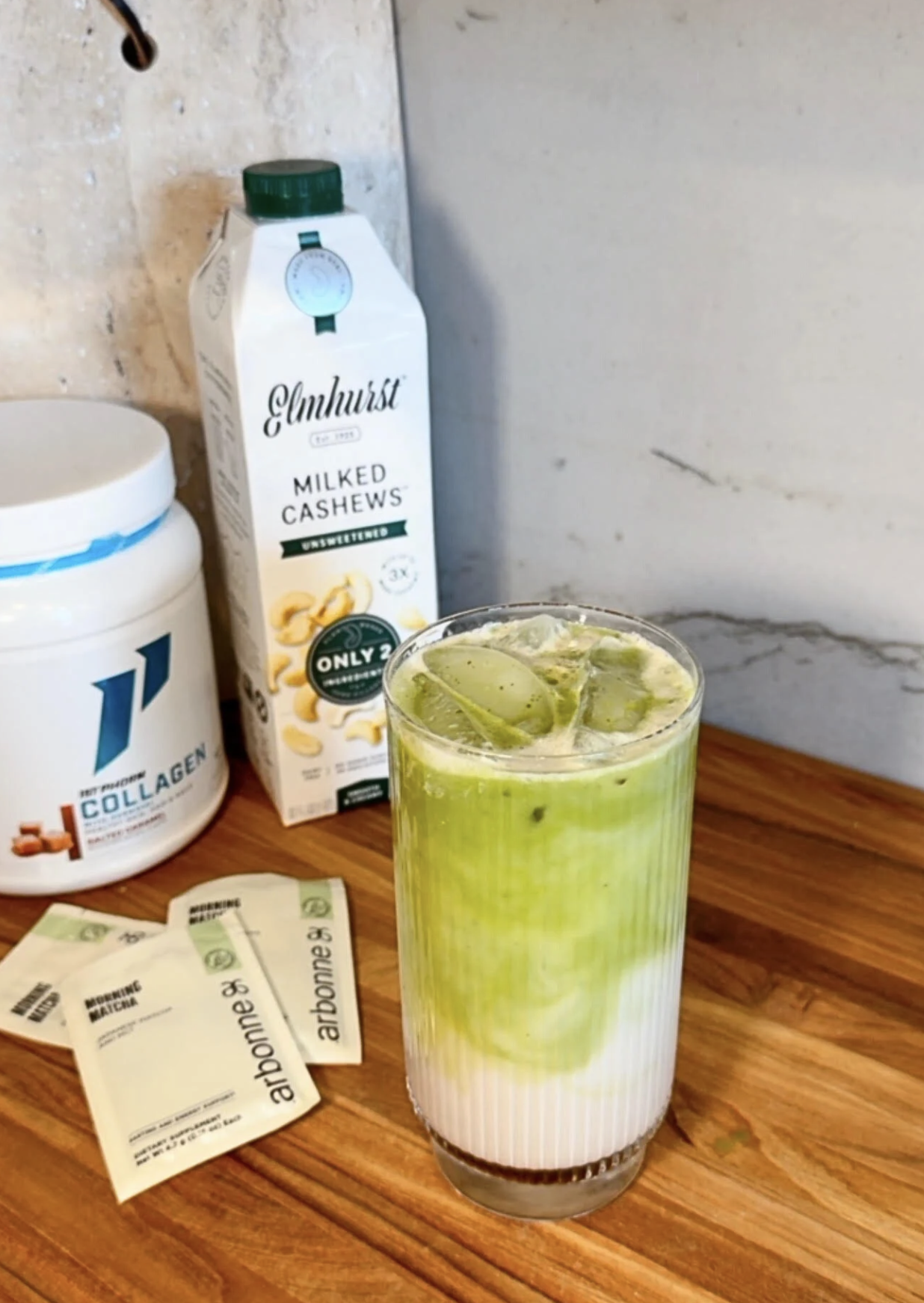 Iced Salted Carmel Collagen Matcha Latte