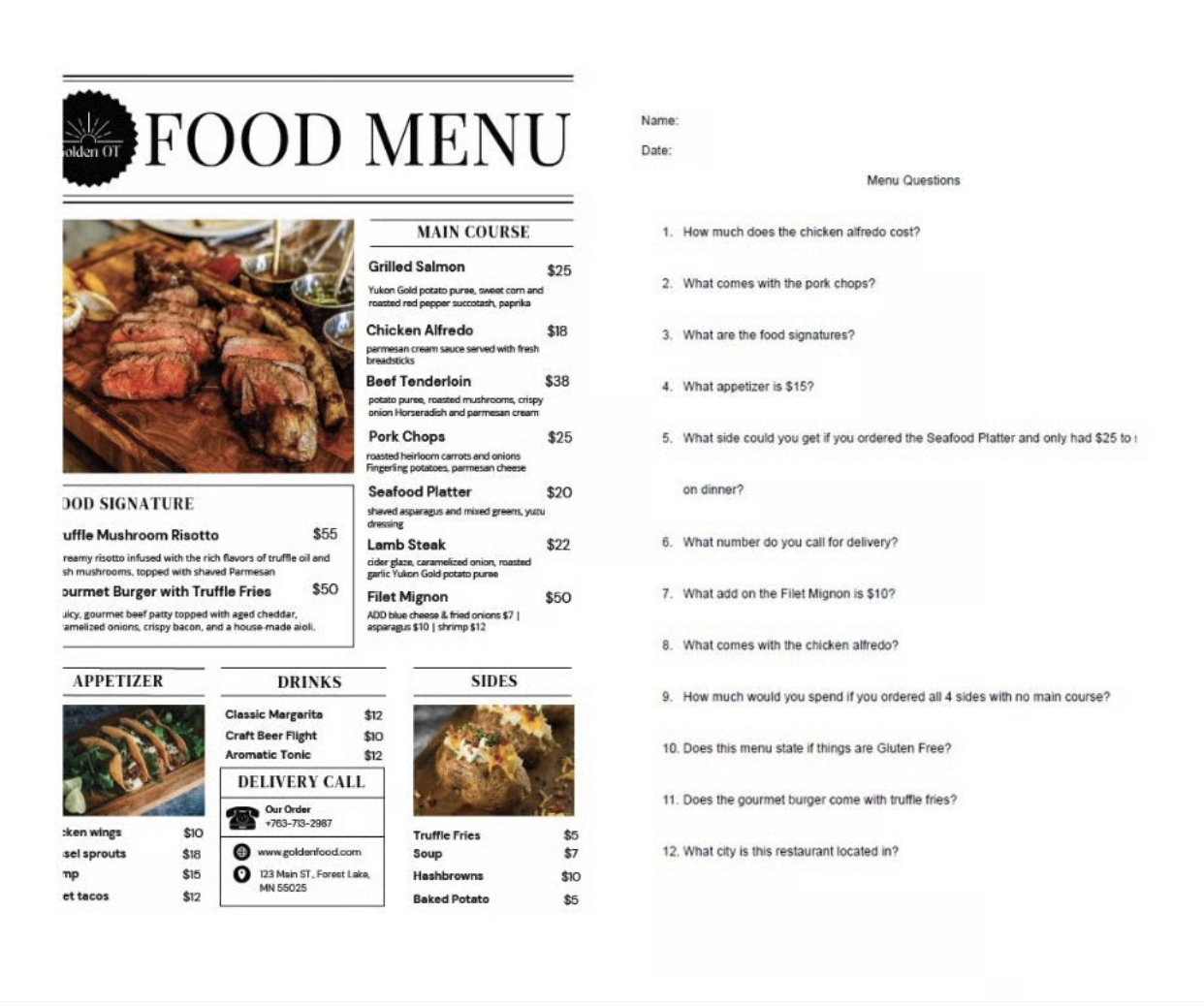Cognitive Activity - Menu