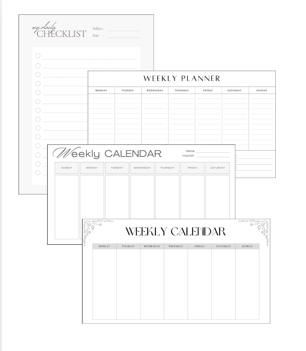Weekly Calendar and Checklist