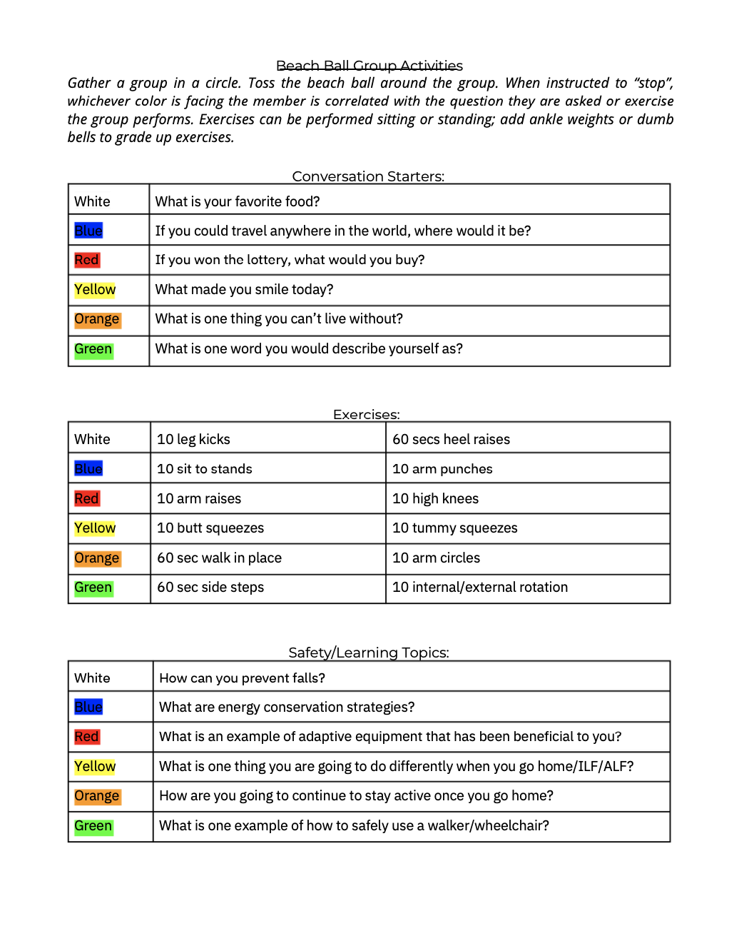 FREE Beach Ball Group Activity