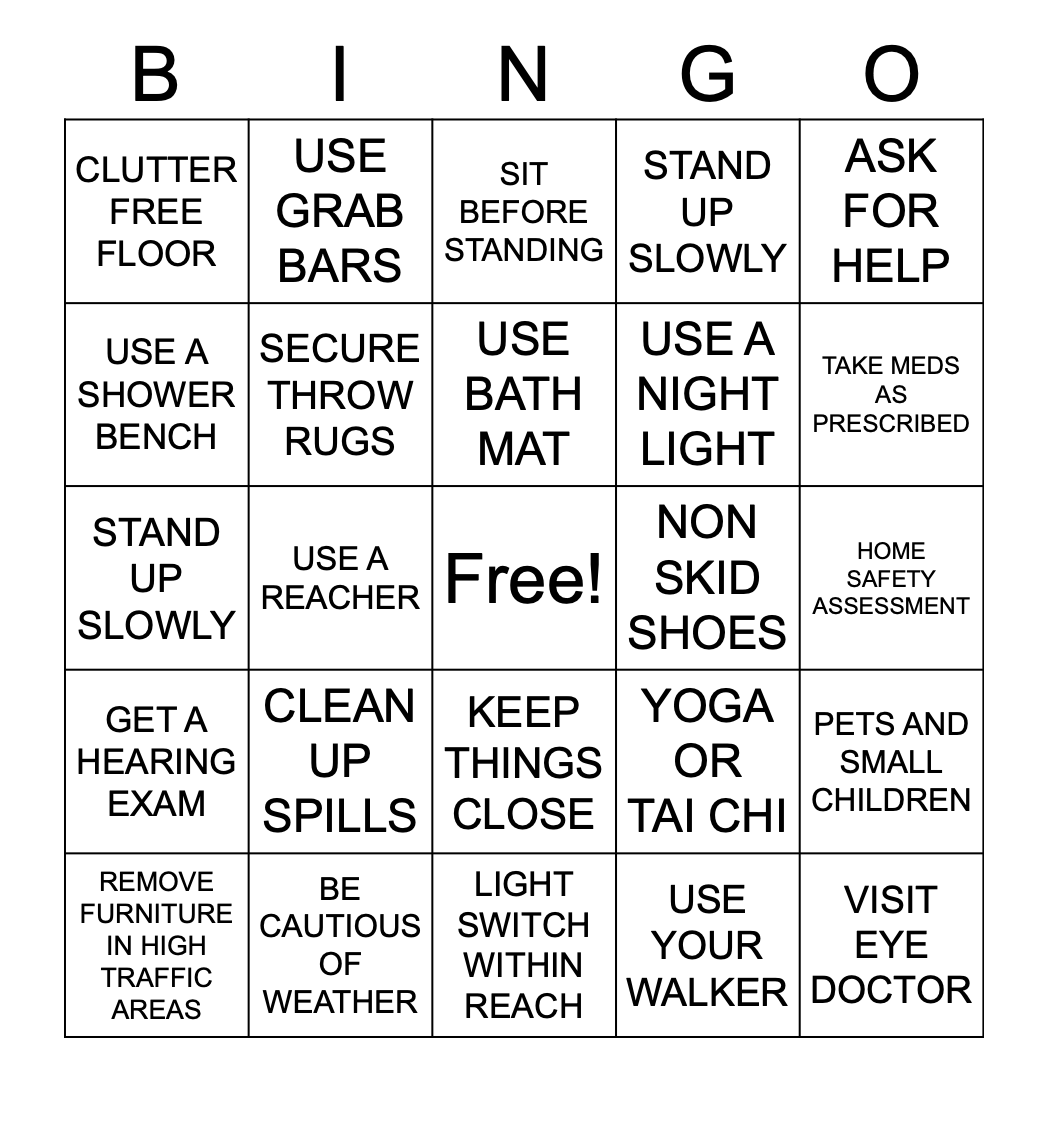 Fall Prevention BINGO