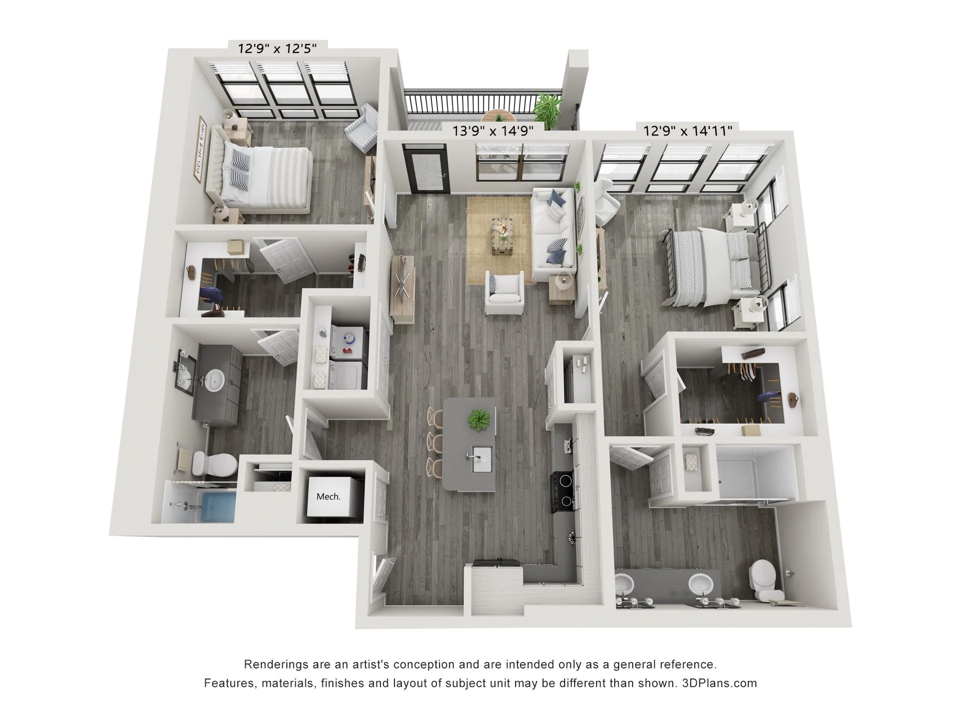 2D | 2 Bedroom 2 Bathroom | 1,201 SQFT