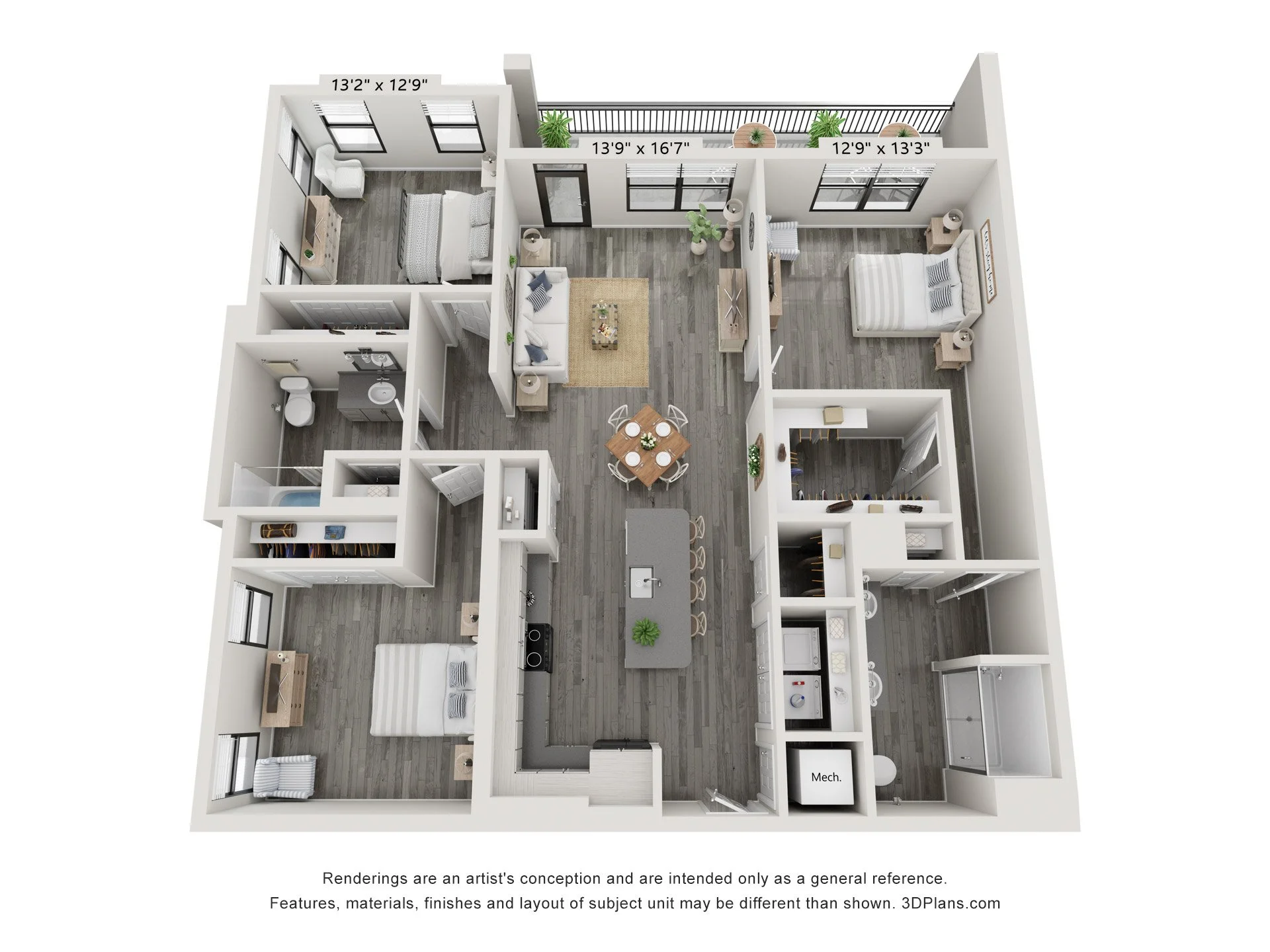 3C | 3 Bedroom 2 Bathroom | 1,408 SQFT