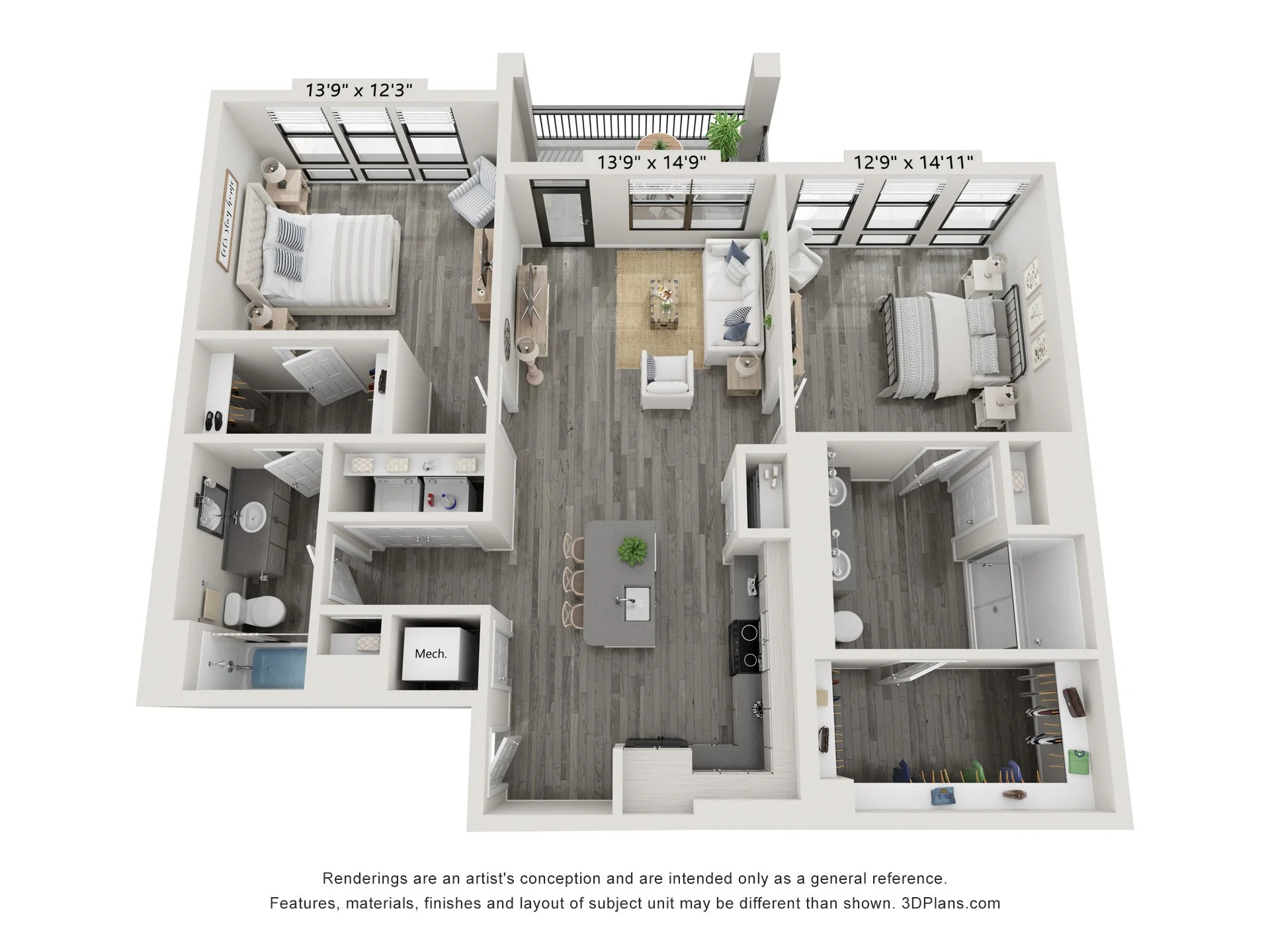2C | 2 Bedroom 2 Bathroom | 1,198 - 1,203 SQFT