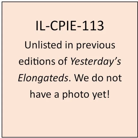 IL-CPIE-113 (unlisted): Vertical with wire border.  Centered on coin, a long rectangular frame with doubled line border.  At top, inside of same, on one horizontal line /1933/.  Below that, depicted, official emblem & streamers.  Below that, in two h