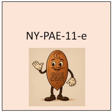 NY-PAE-11-e (N.Y-PAE 11e): Obverse the same as N.Y- PAE 10.  Reverse the same as N.Y- PAE 11a, except no period after /CHICAGO/.  “Mule” 

