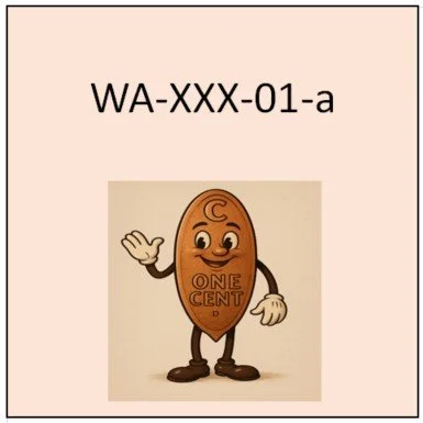 WA-XXX-01-a (unlisted): Identical to WAS xxx 1, except for very small “OUR” on reverse.

