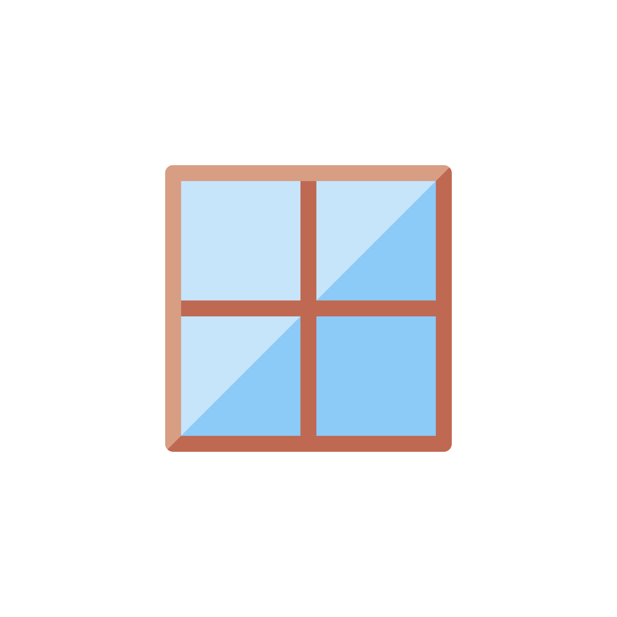 A stylized illustration of a window with four panes, a wooden frame, and glass reflections.