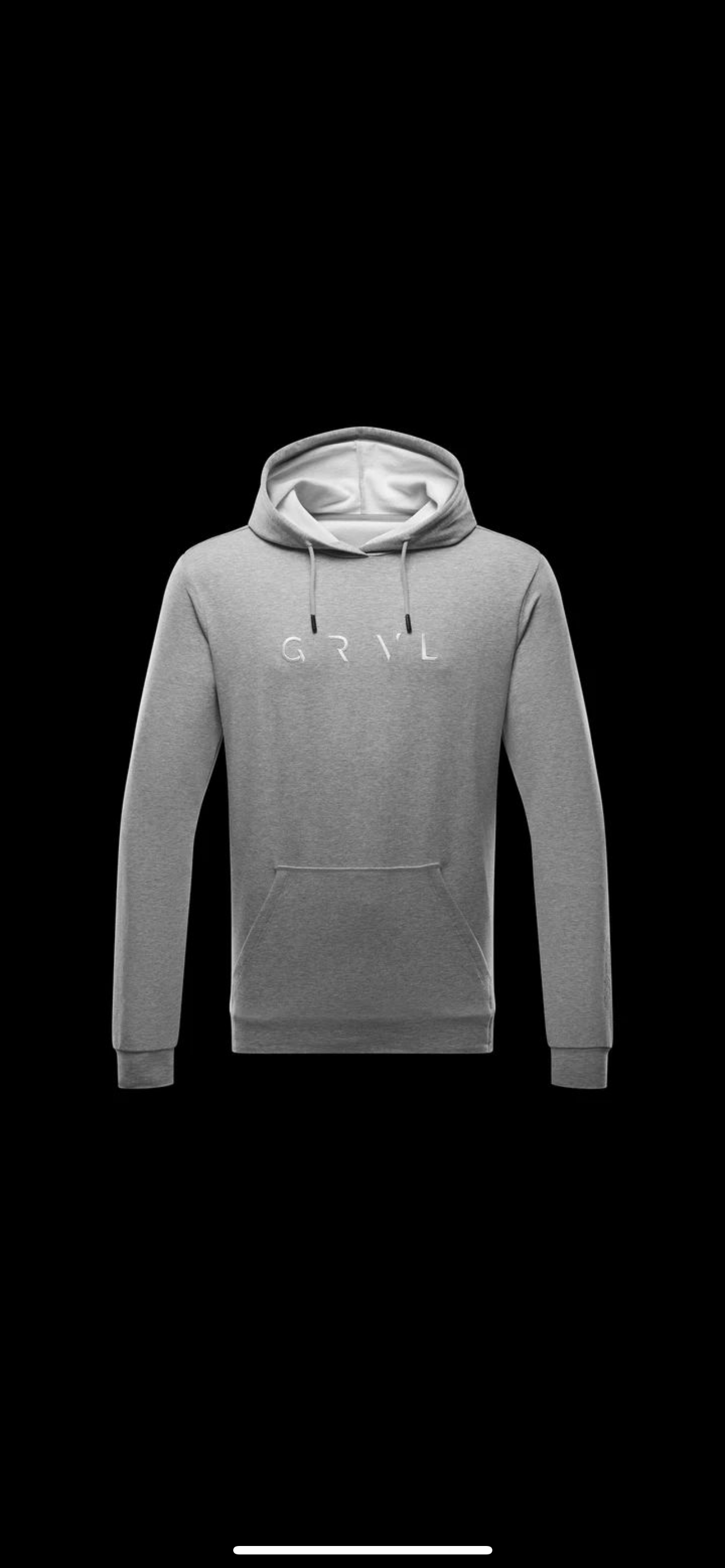 Gray hoodie with the word "GIRL" written across the front, displayed against a black background.