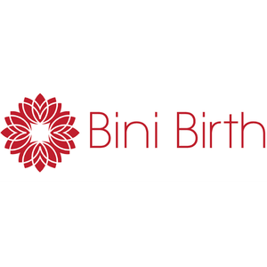 Logo with a red floral design and the text 'Bini Birth' in red.