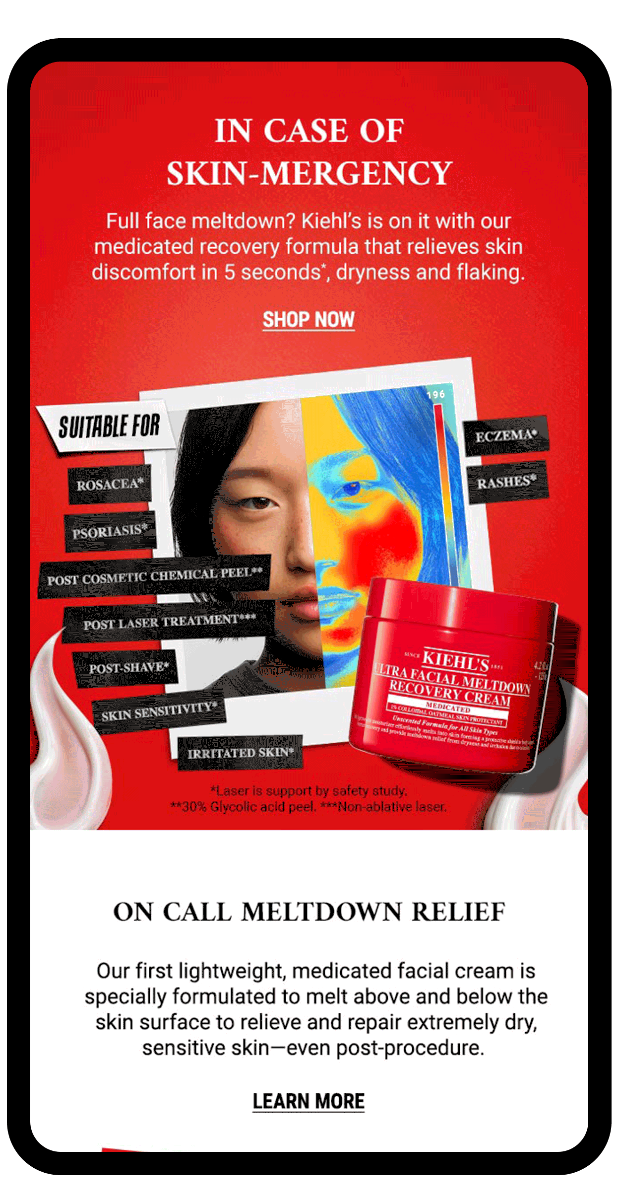 Kiehl's Ultra Facial Meltdown Recovery Cream animated email mobile mockup by Bolds Creative