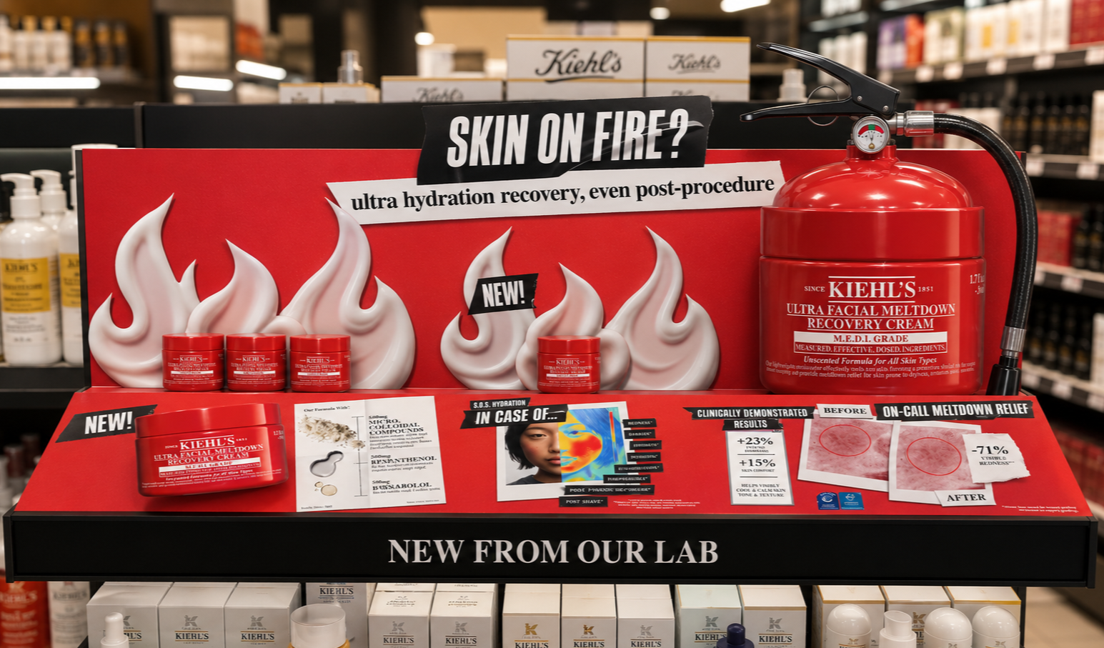 Kiehl's Ultra Facial Meltdown Recovery Cream retail Sephora gondola merchandiser display render by Bolds Creative