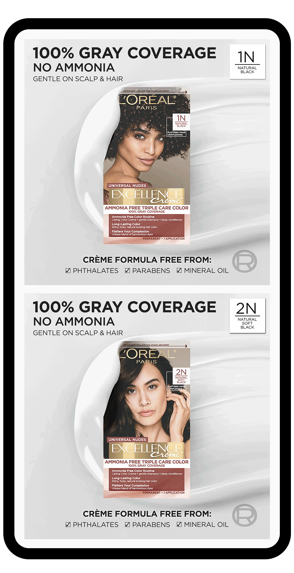 L'Oréal Paris Excellence Hair Color animated mobile mockup, alternate by Bolds Creative