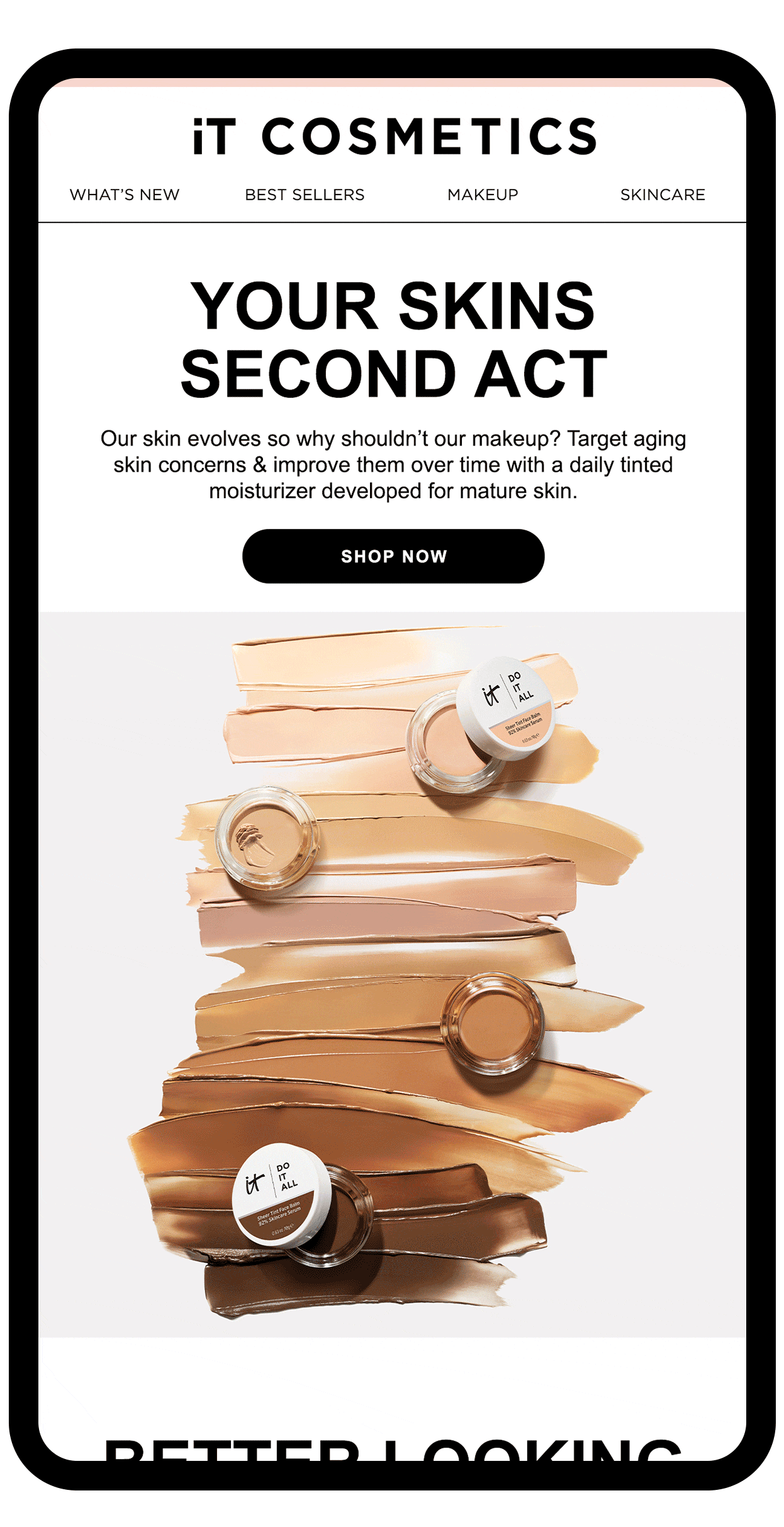 Bolds created Amazon ecommerce assets and promotional concept renders for the It Cosmetics Do It All Sheer Tint Face Balm, including custom mailer designs.