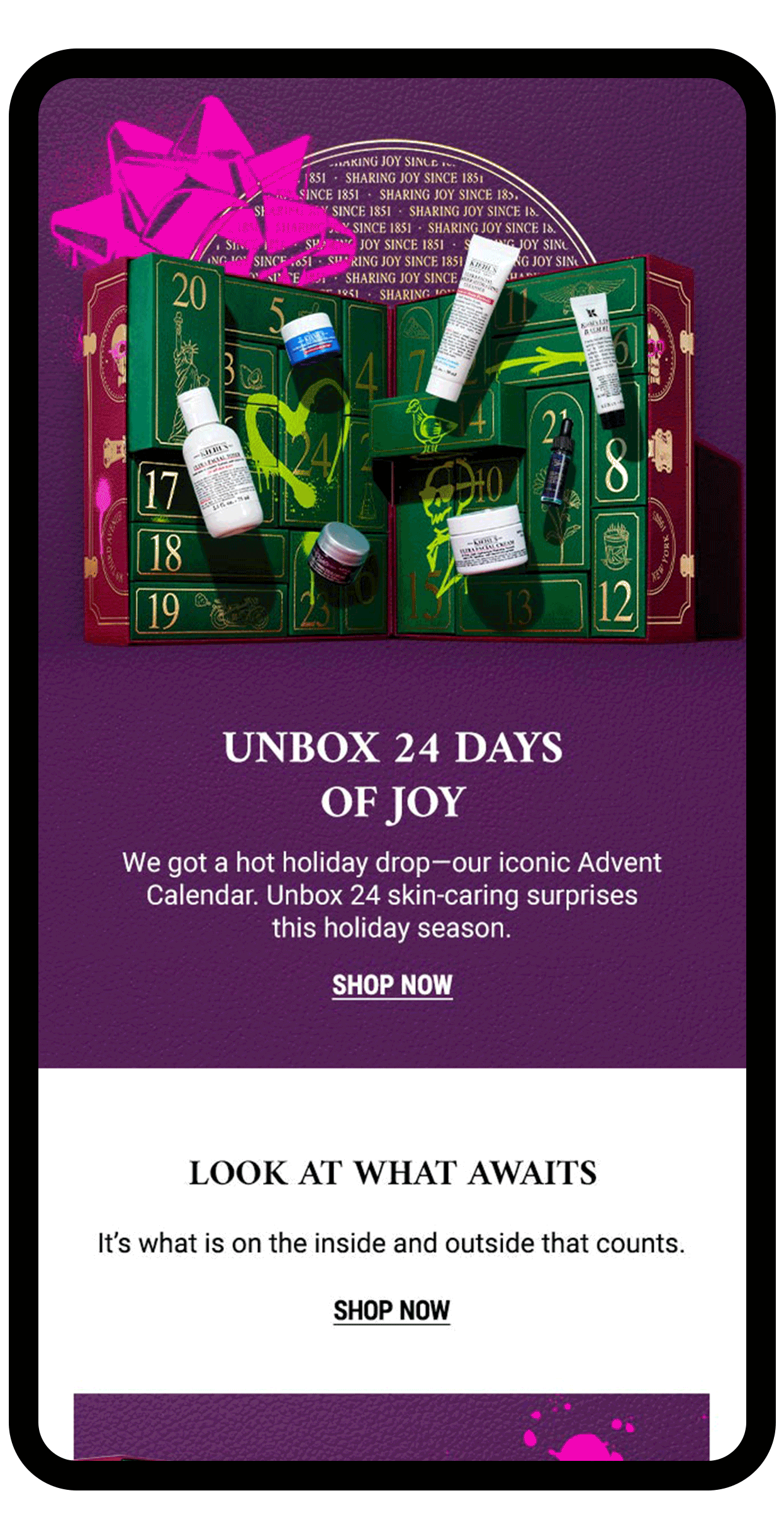 Kiehl's Holiday animated mobile email mockup, variant by Bolds Creative