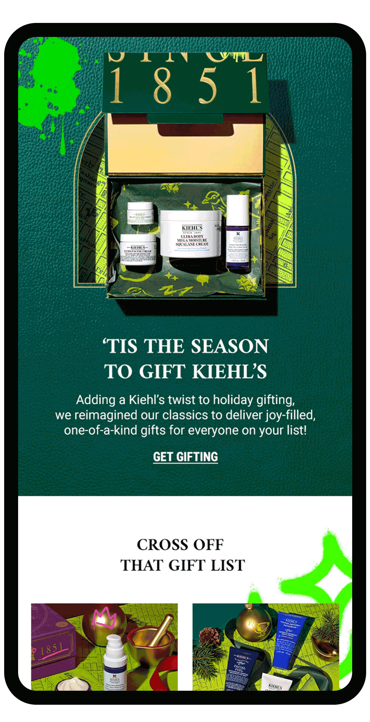 Kiehl's Holiday animated mobile CRM mockup by Bolds Creative