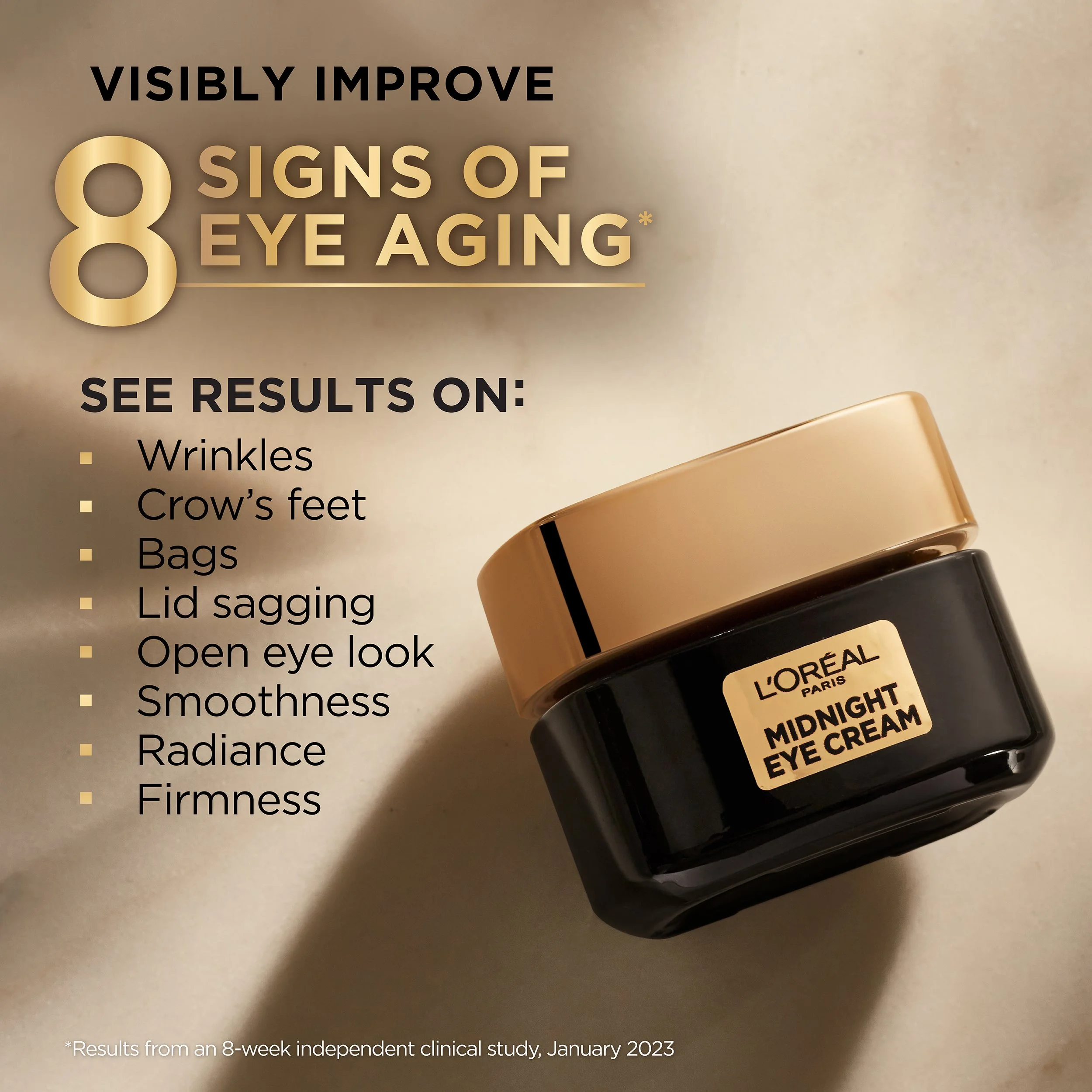L'Oréal Age Perfect Midnight Eye Cream Amazon above-the-fold product claims graphic by Bolds Creative