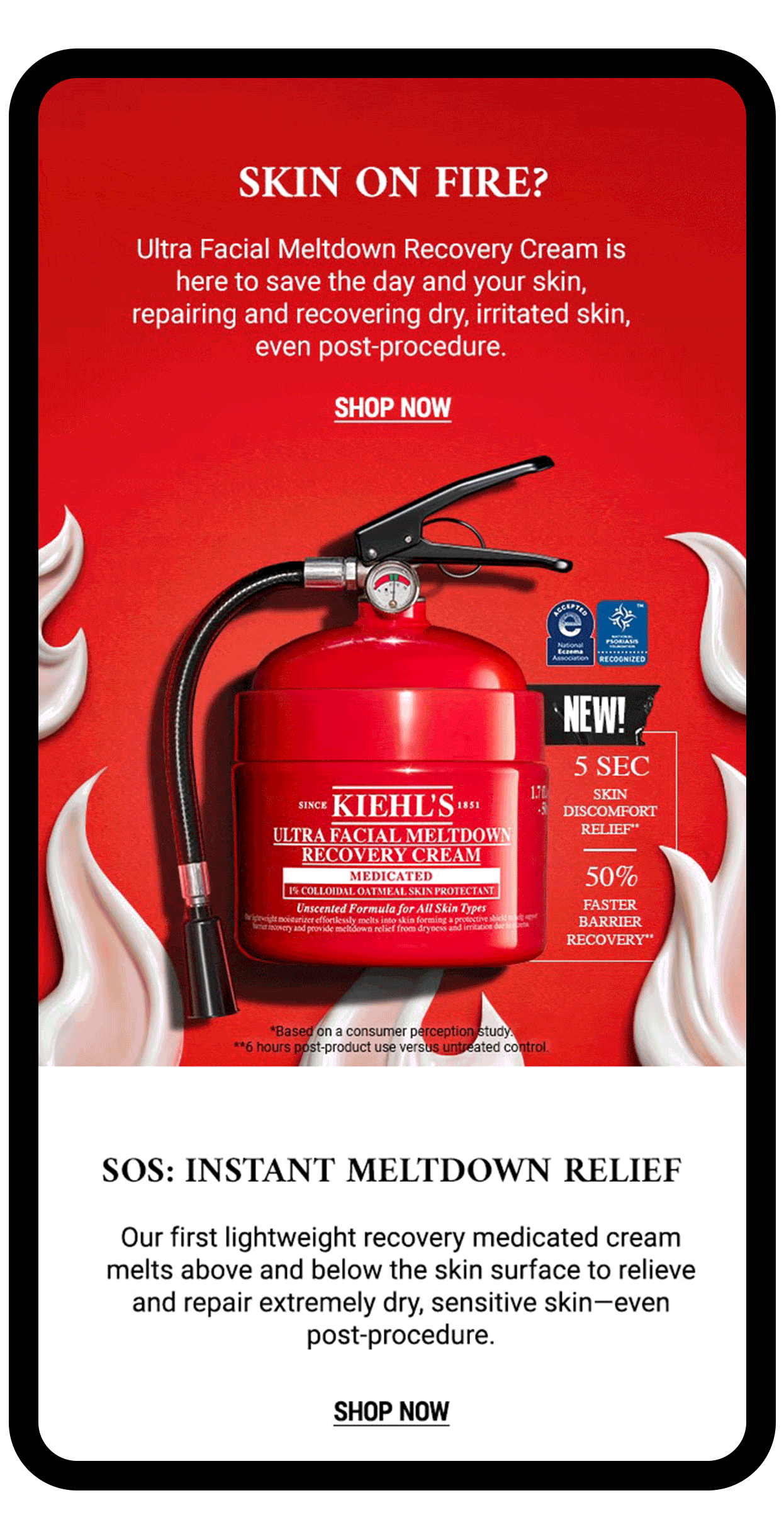 Kiehl's Ultra Facial Meltdown Recovery Cream animated mobile CRM mockup, alternate by Bolds Creative