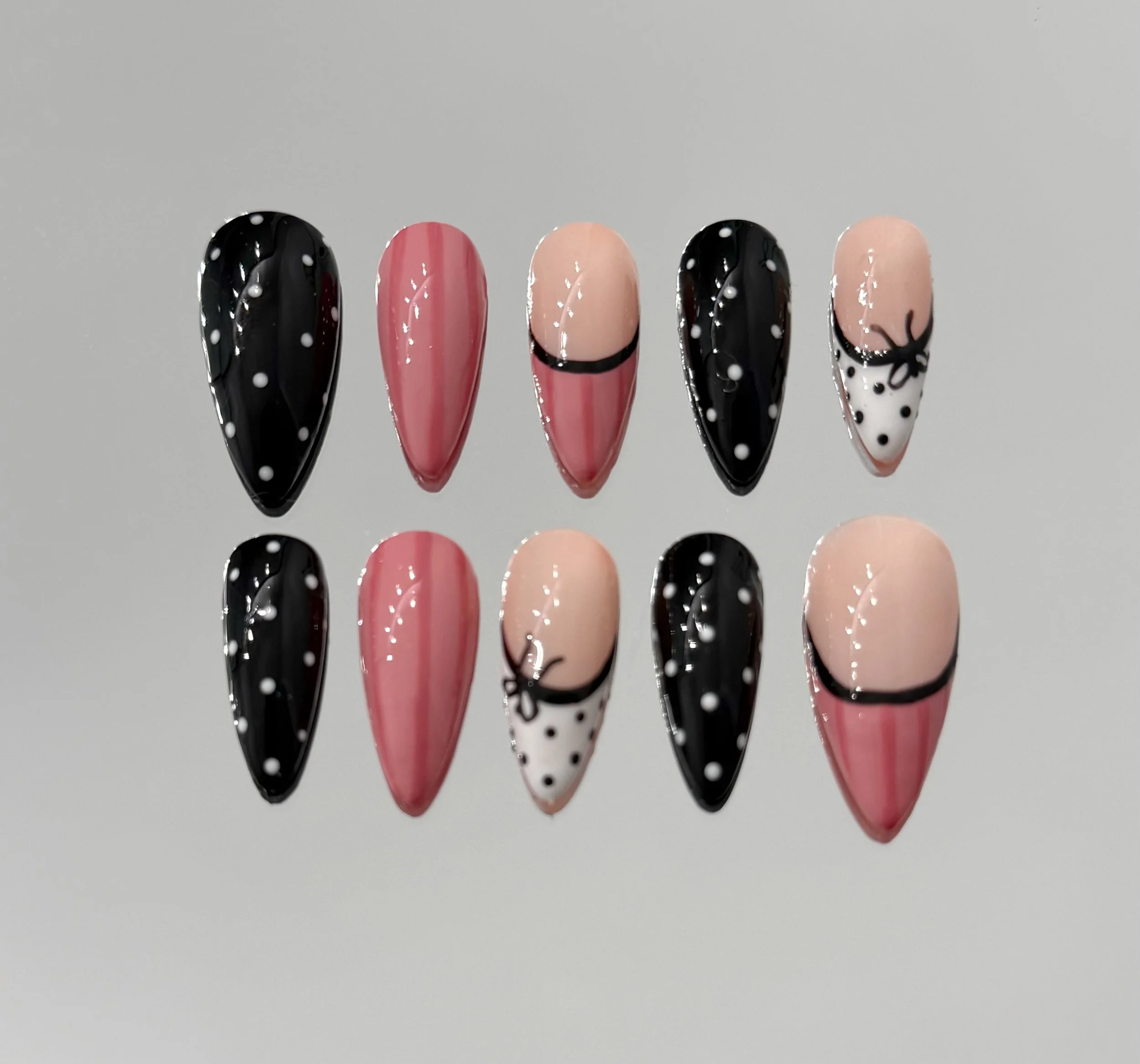 Pink and Black Stripe Press on Nails