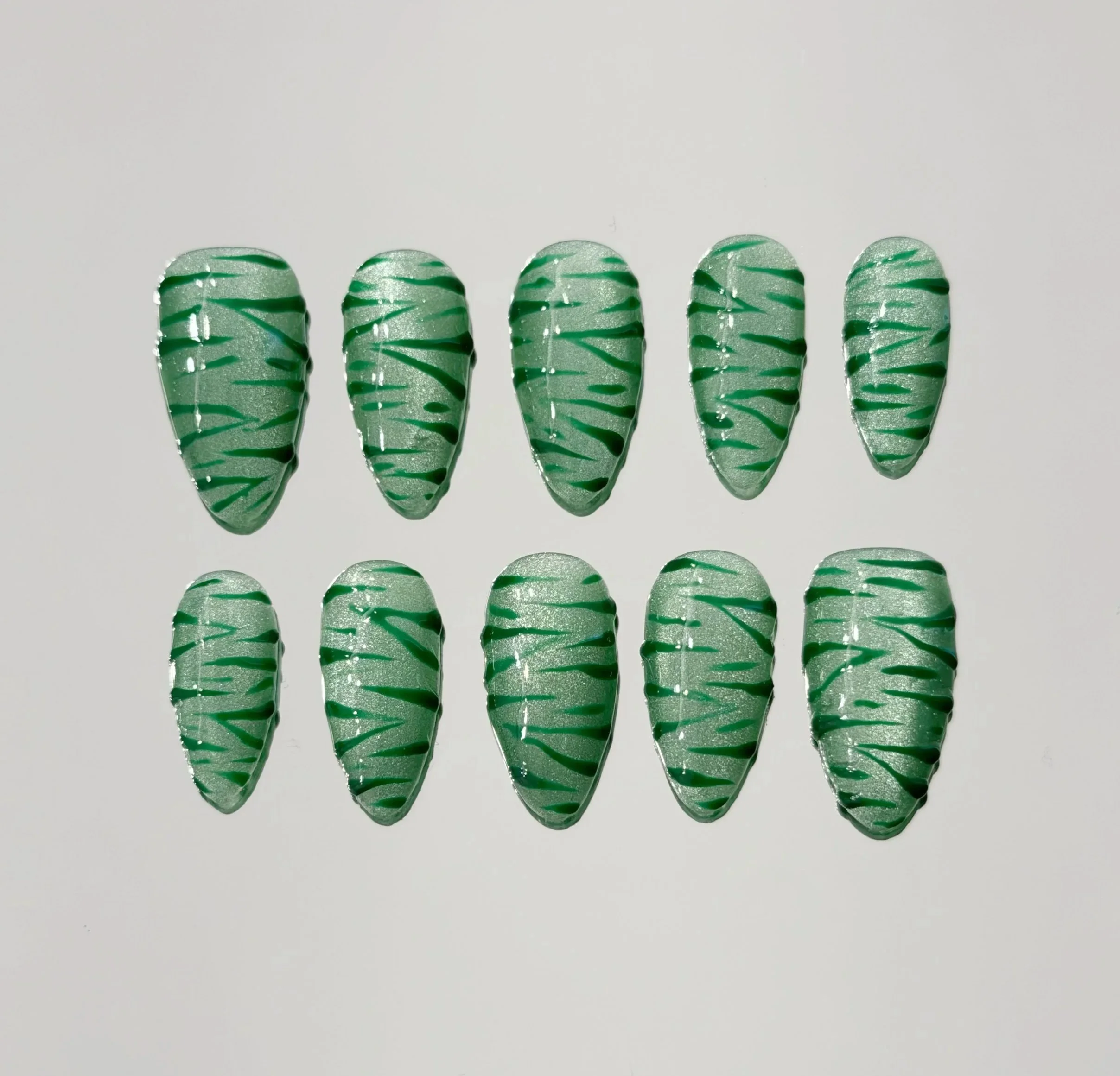 Green Cateye Zebra Press on Nails