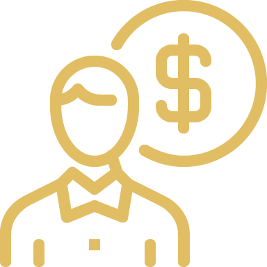Icon of a person in a suit with a bow tie, with a dollar sign in a circle behind them.