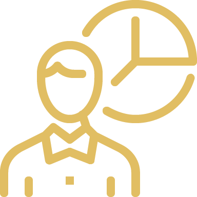 Icon of a person in a tuxedo with a bow tie, with a clock in the background.