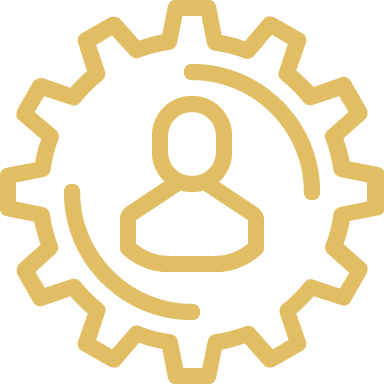 Icon of a gear with a user silhouette inside, representing settings or user management.