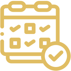 A calendar with checkmarks on specific dates and a checkmark badge in the lower right corner.