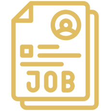 A gold outline illustration of a job application or resume with a sad face icon at the top.