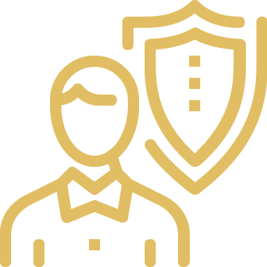 Icon of a person with a shield, representing protection or security.