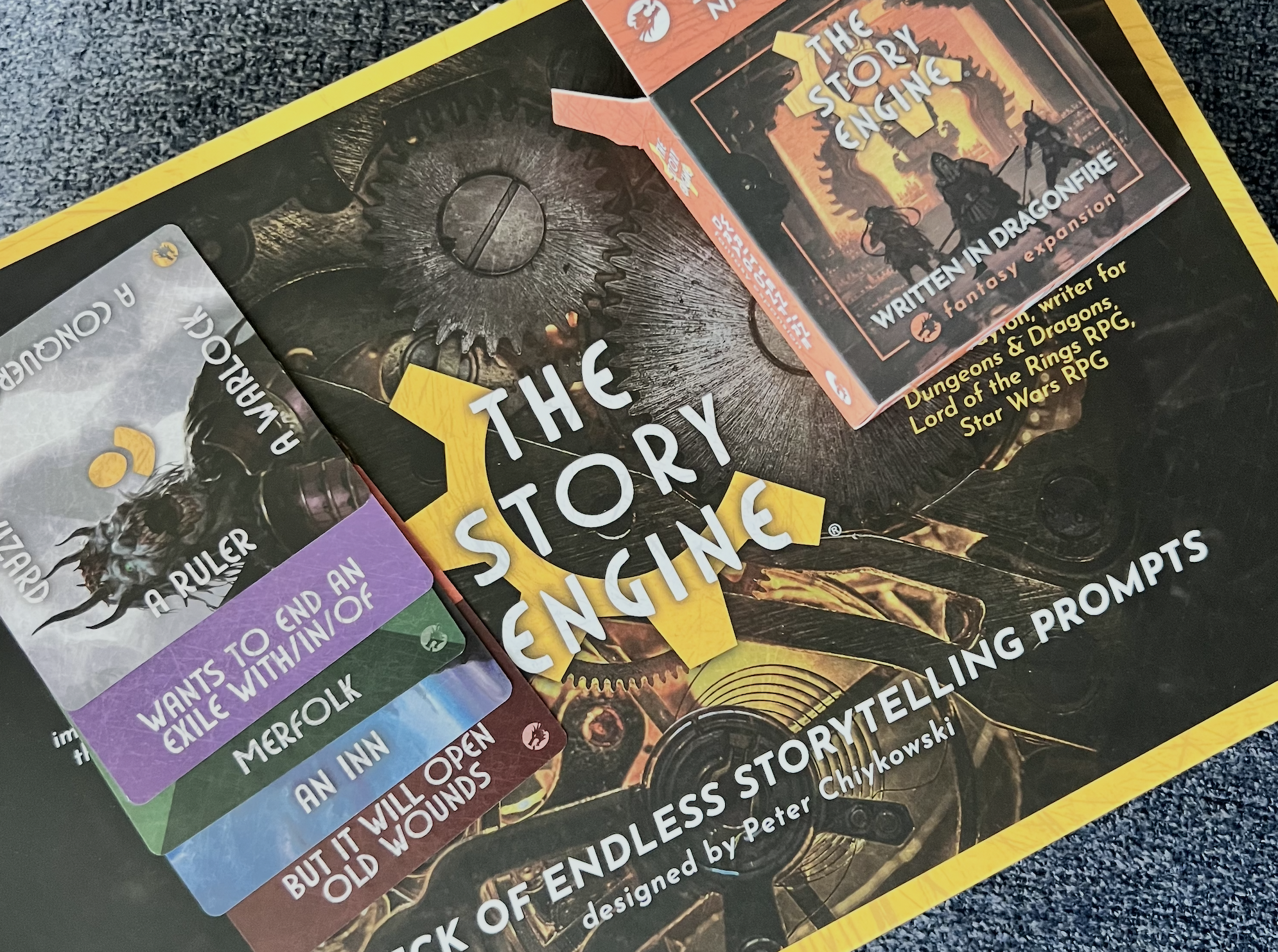 story prompt cards from The Story Engine Deck for writers
