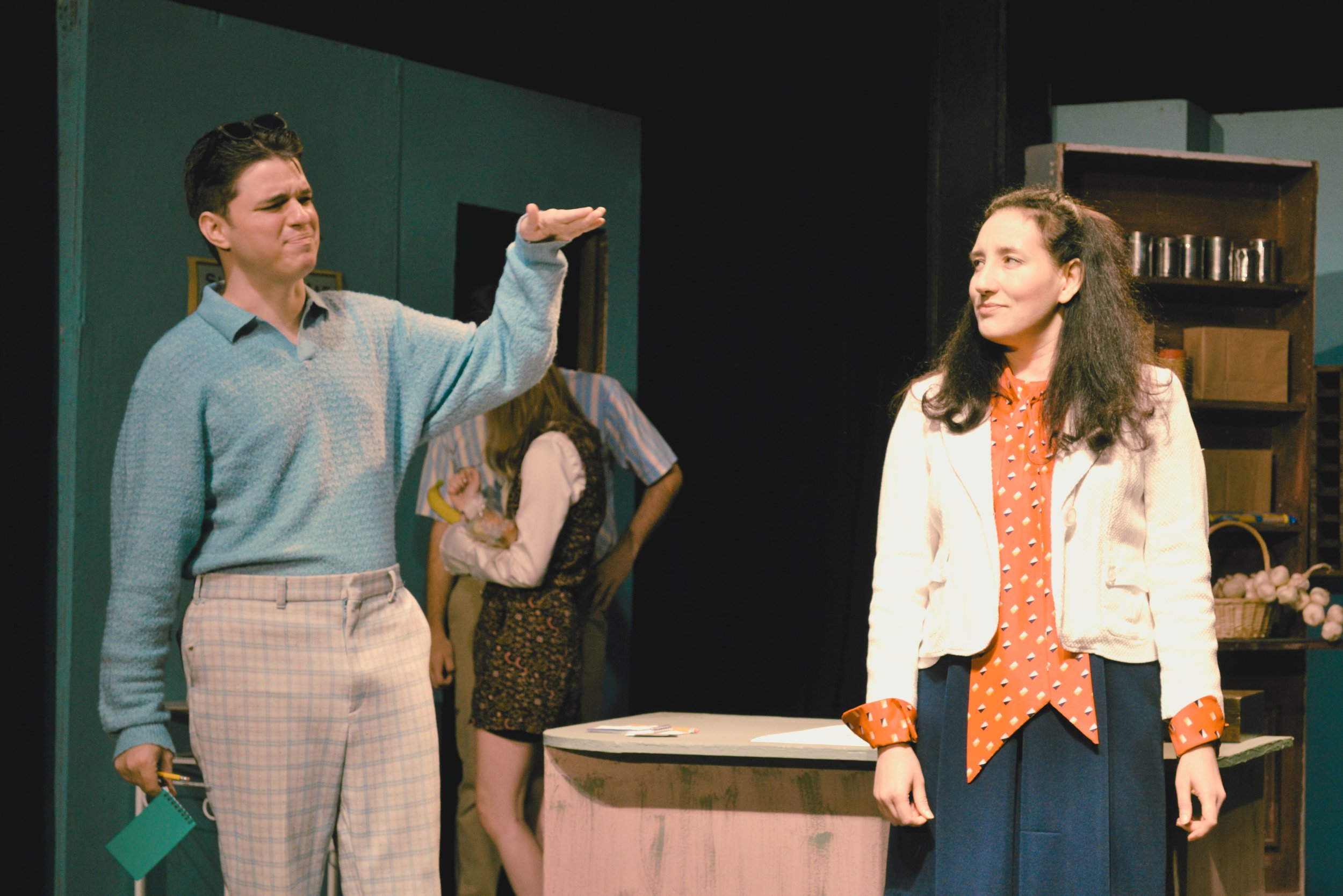 Rudy and Ruthie, played by Sawyer Jenkins and Cristen Stephansky, compare wits and talents.