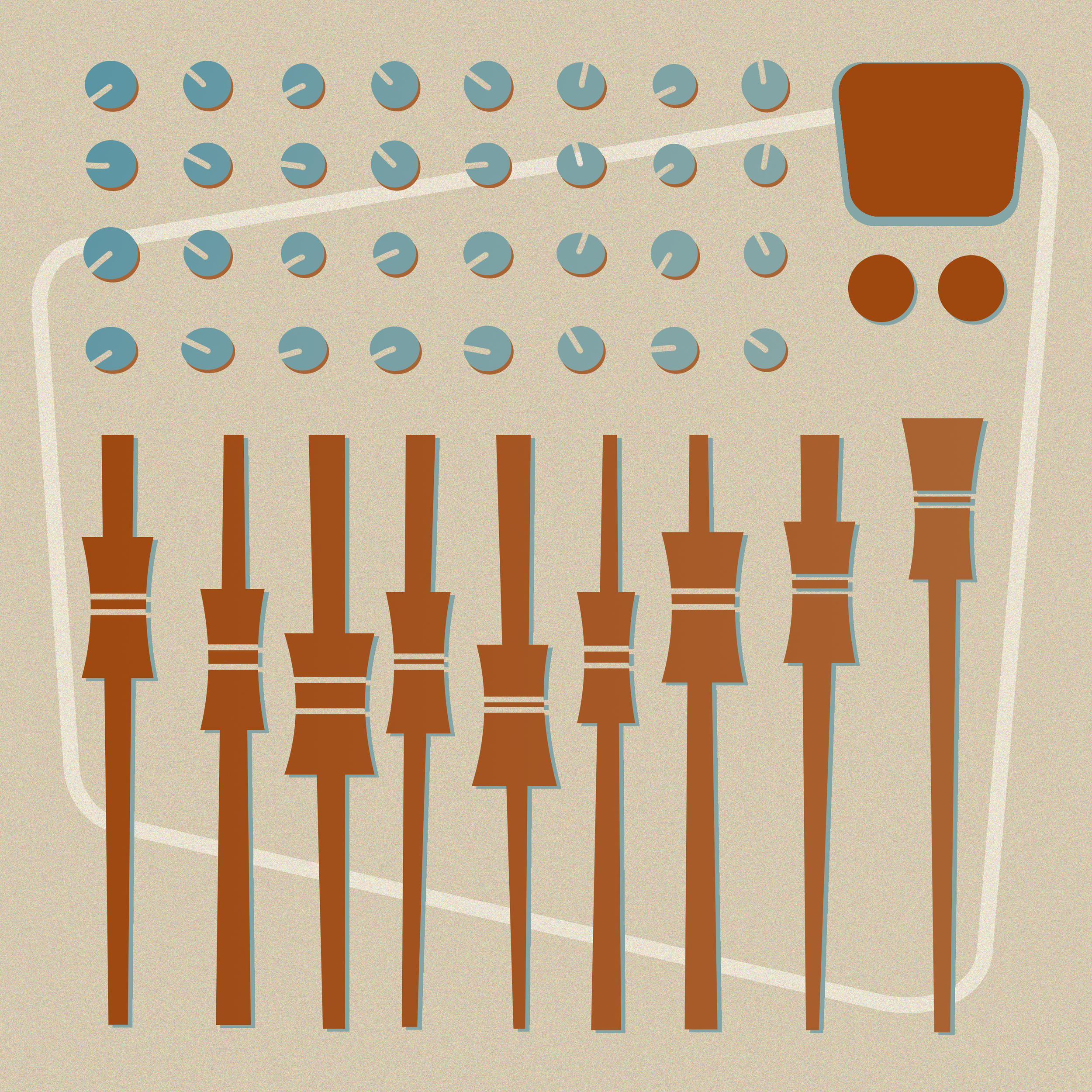 A mid-century modern style illustration of a recording console for audio mixing.