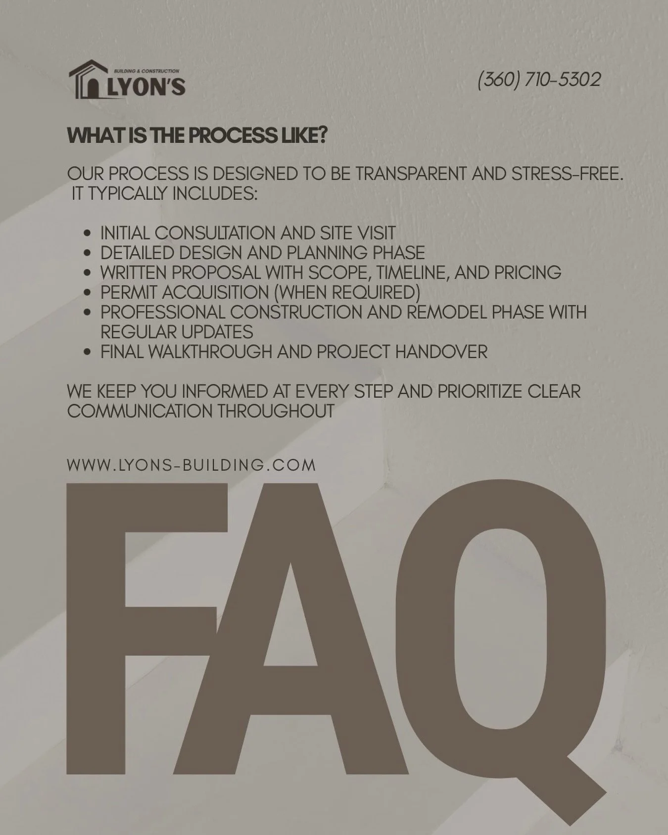 Got questions about your remodel? 

➡️ We&rsquo;ve got answers. The process can feel overwhelming and we get that, which is why we put together a full FAQ section on our website to walk you through exactly what to expect when working with Lyon&rsquo;