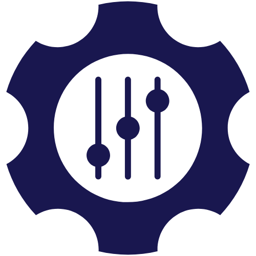 A gear icon with three vertical sliders inside, representing settings or adjustments.