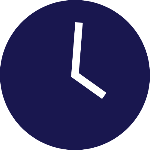 A dark blue clock showing the time as approximately 3:00.