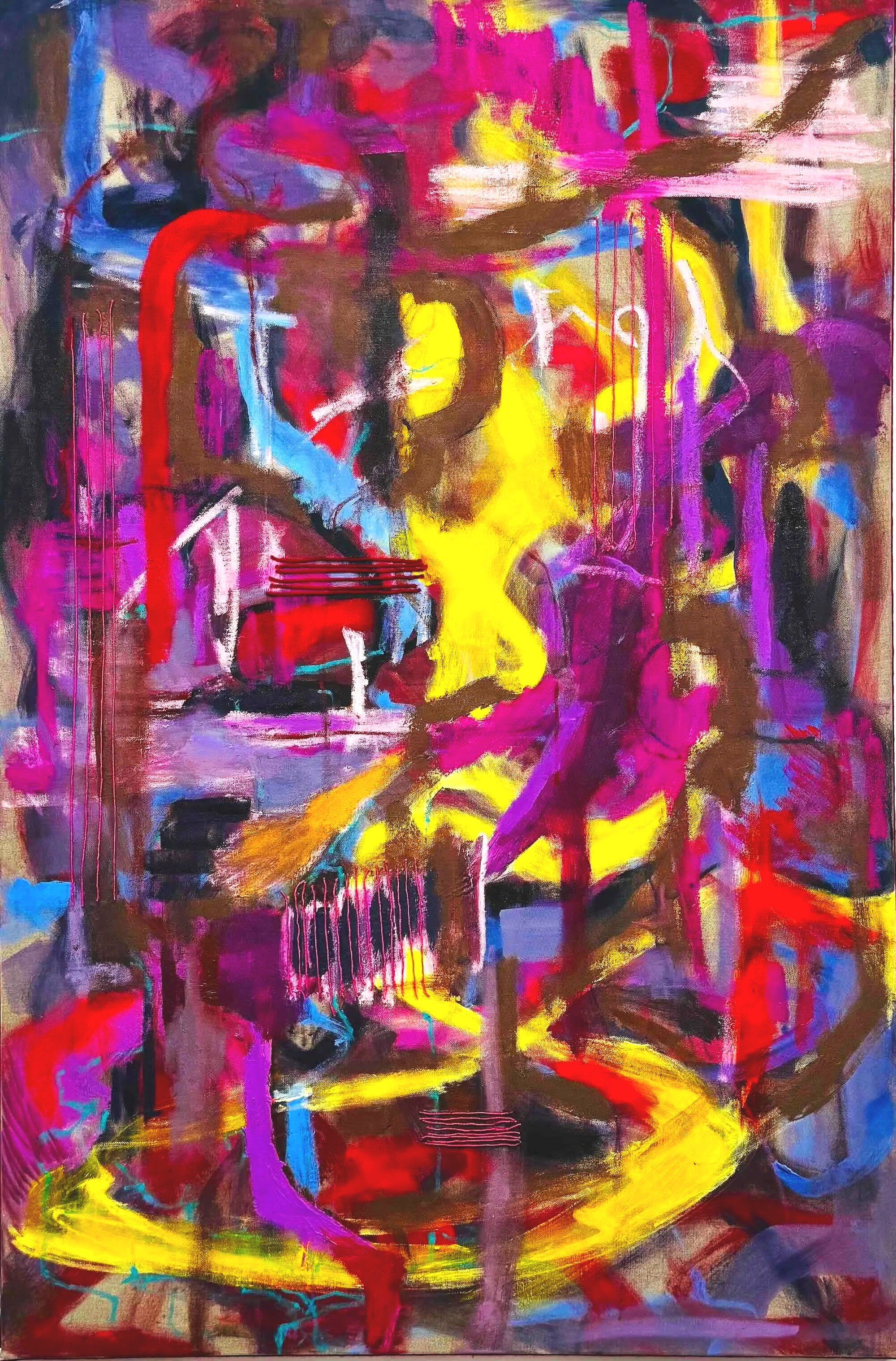 Boogie 2, Oil, Wool, Oil Sticks on Linen  
100cm x 130cm, 2026