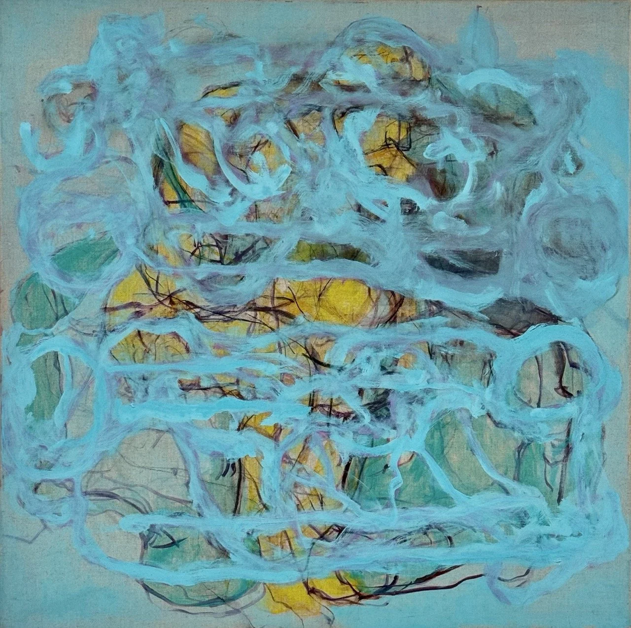 Finding Adam, Oil and Charcoal on Linen  
100cm x100cm, 2025