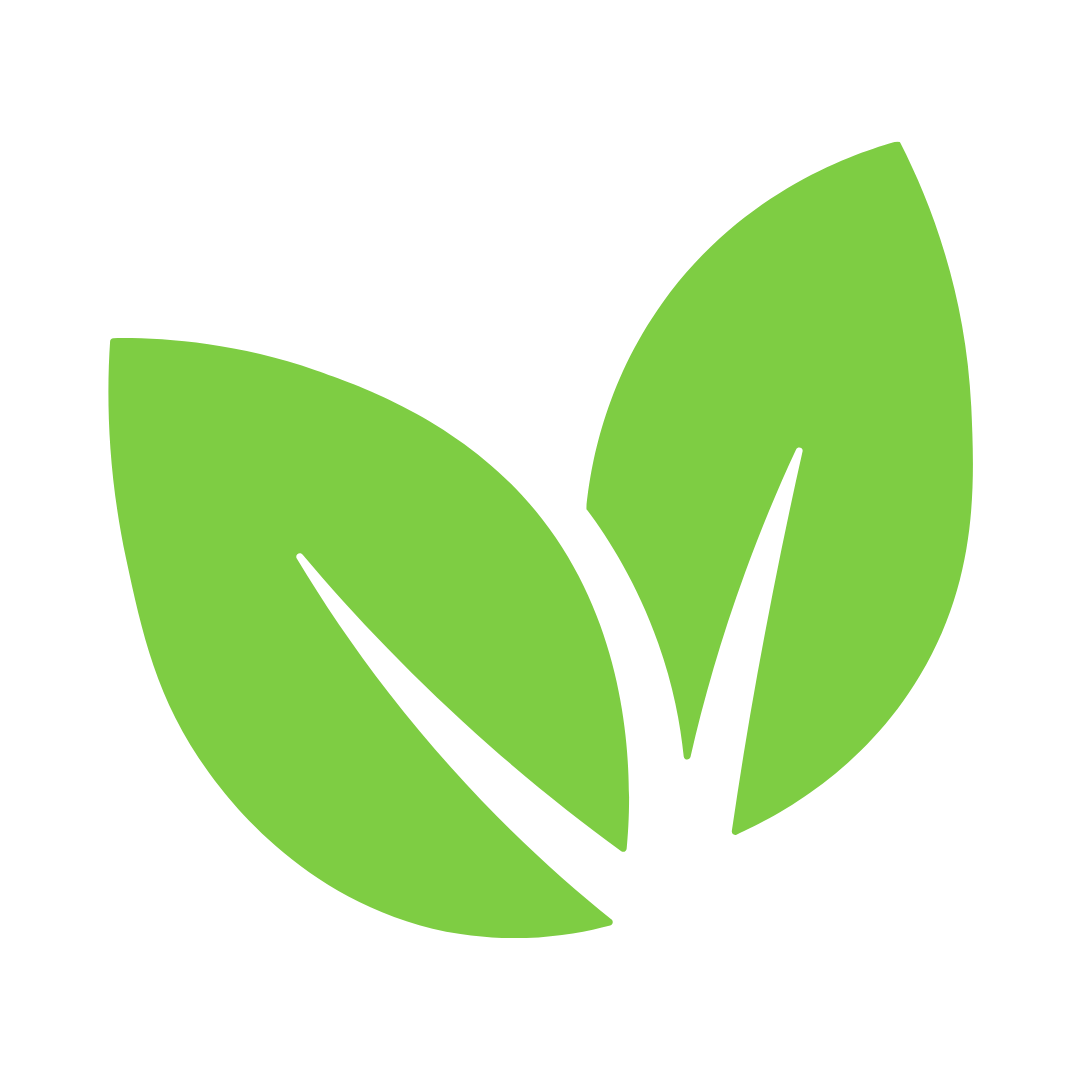 Icon of two overlapping green leaves with black outline.