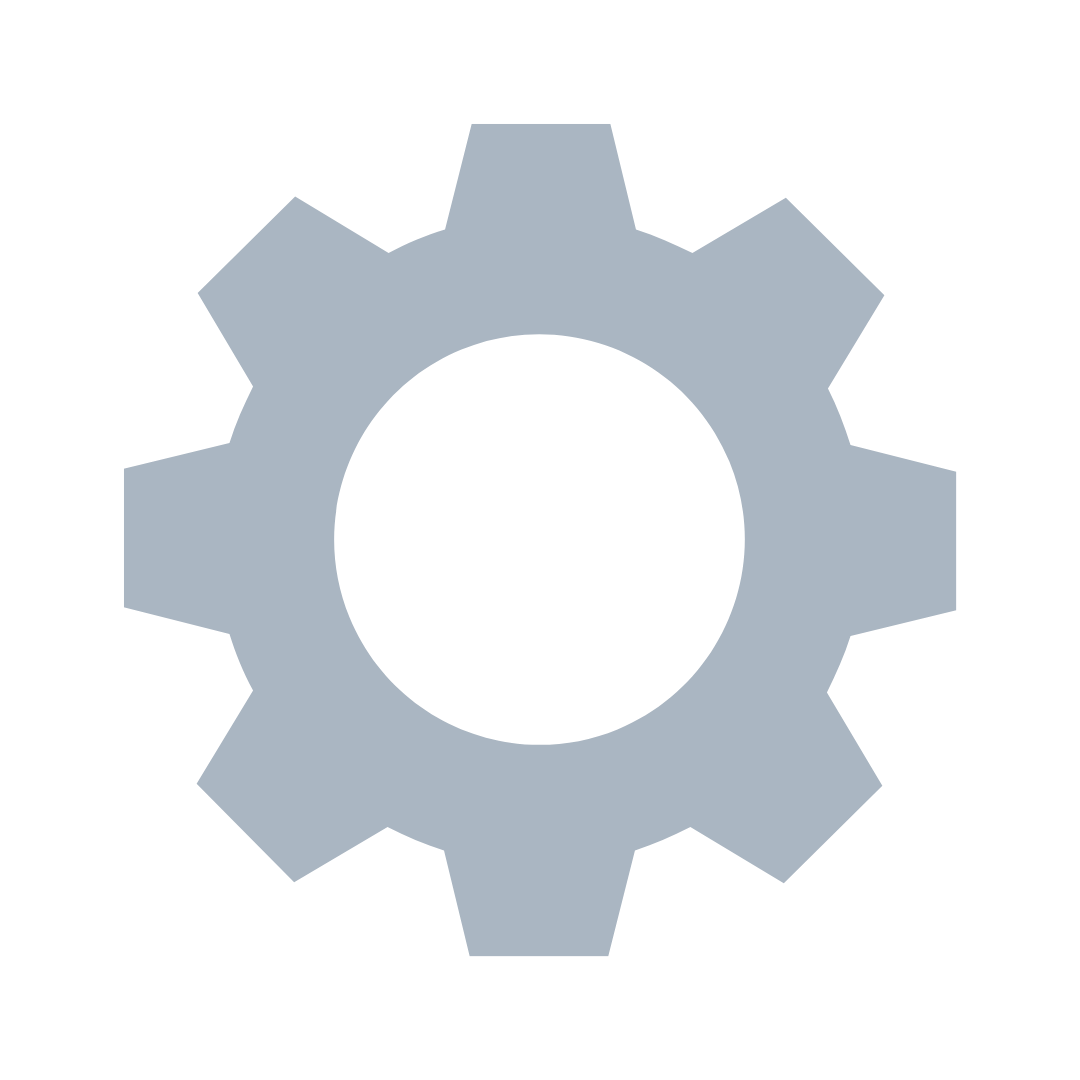 Gear icon, gray, on a black background.