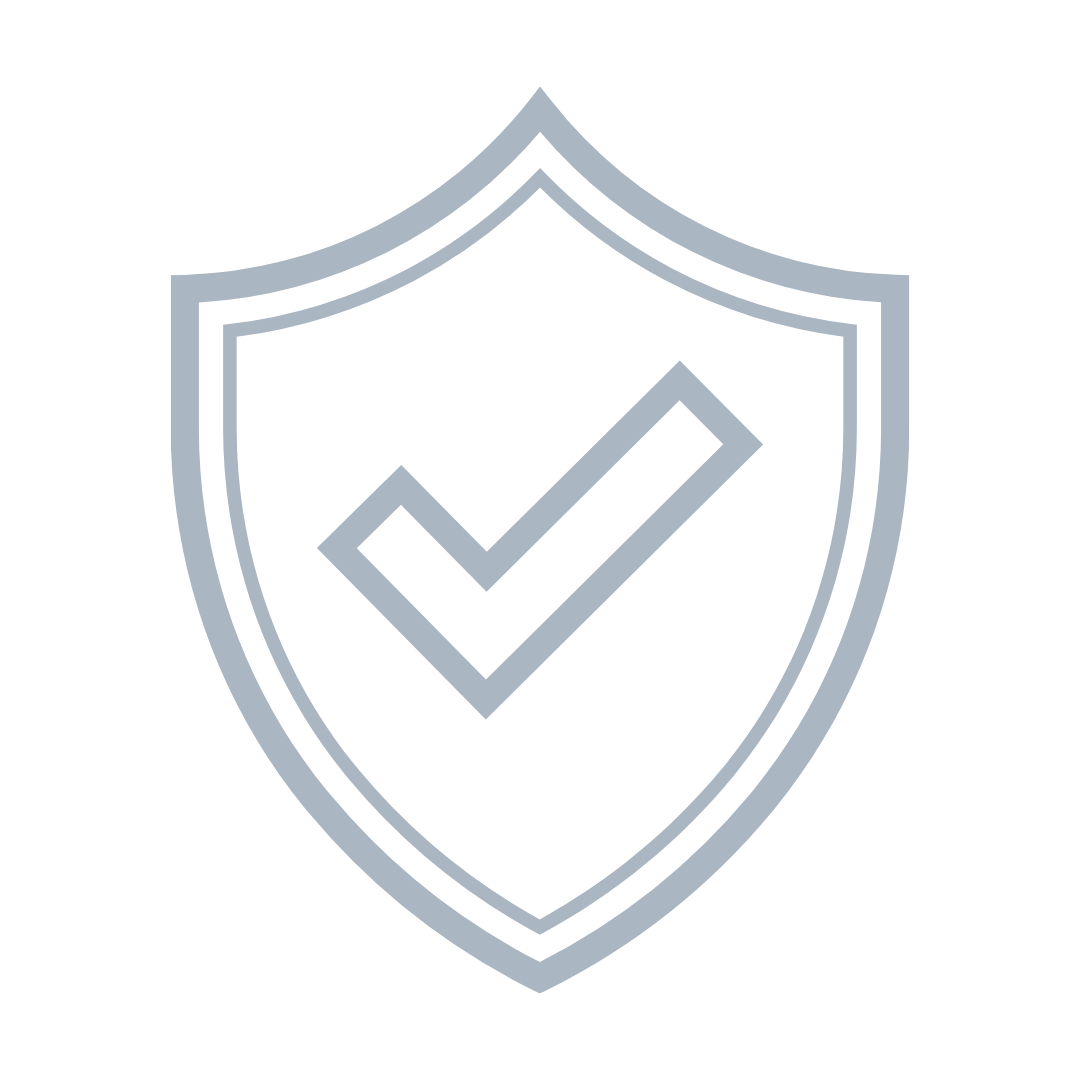 Shield icon with a check mark in the center, representing security or protection.