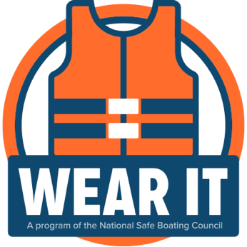 A logo for the Wear It program by the National Safe Boating Council, featuring a life jacket above the text 'WEAR IT'.