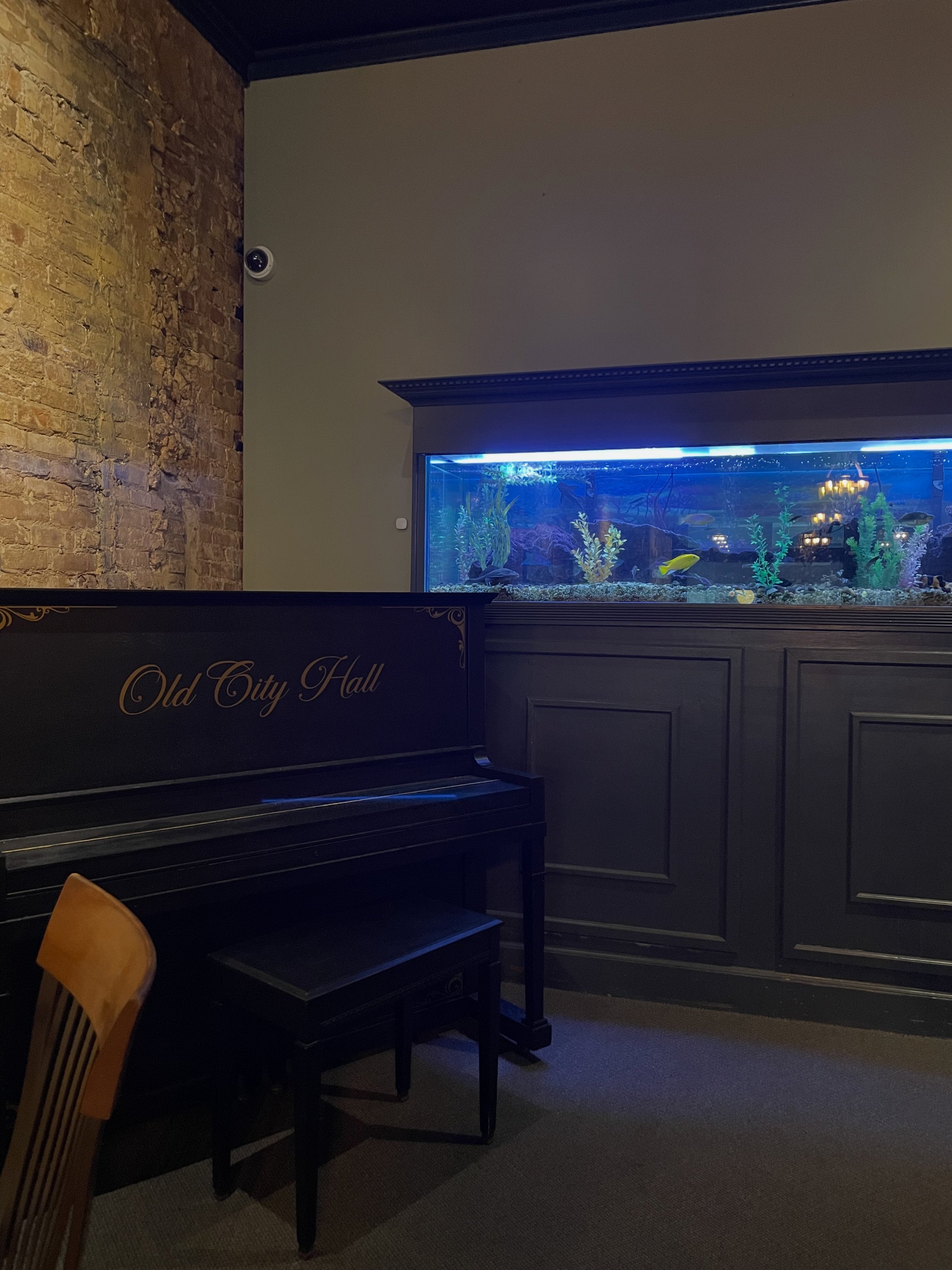 Piano at Old City Hall where Marcel plays regularly